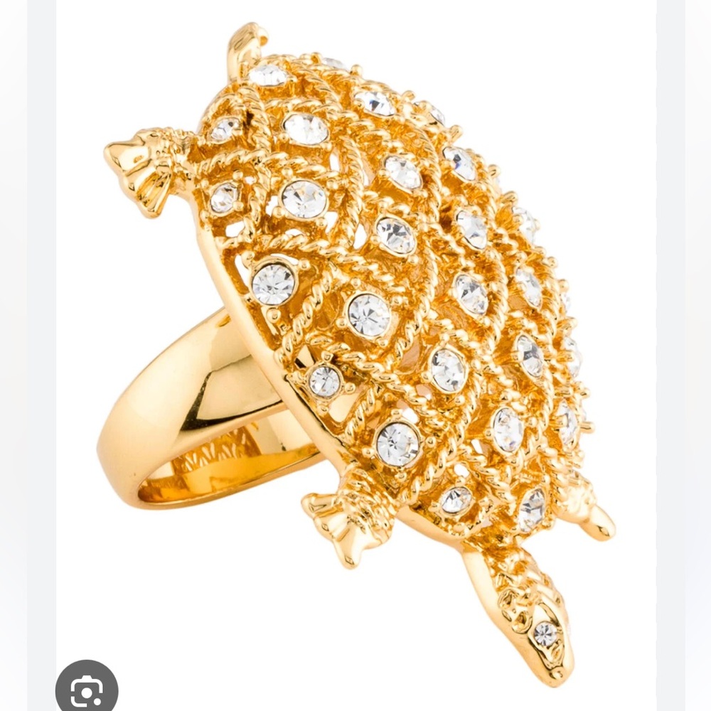 NWT 100% AUTH Kate Spade Sea Glass Crystal Turtle Cooktail Ring Sz 7